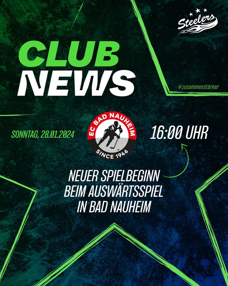 Auswärtsspiel am 28.01.2024  in Bad Nauheim auf 16:00 Uhr vorverlegt