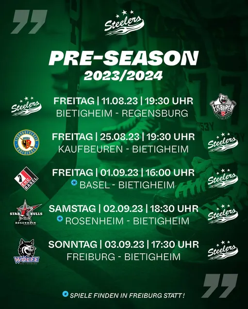 Steelers starten mit einem Heimspiel in die Vorbereitung 2023/2024