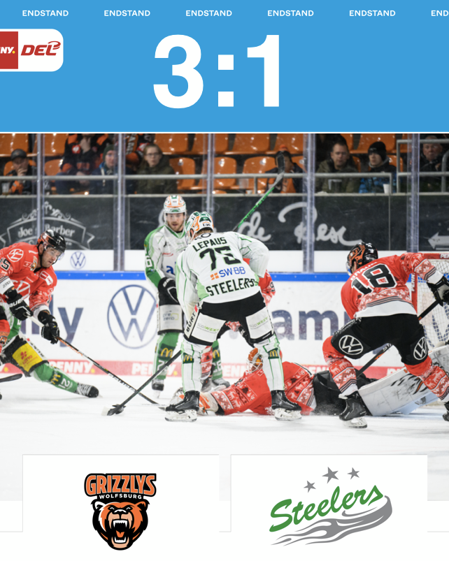 Starker Auftritt aber keine Punkte – Steelers verlieren in Wolfsburg mit 1:3