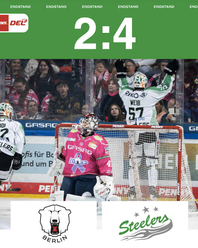 Kleines „B“ gewinnt an der Spree! Dezimierte Steelers siegen gegen den Meister aus Berlin mit 4:2