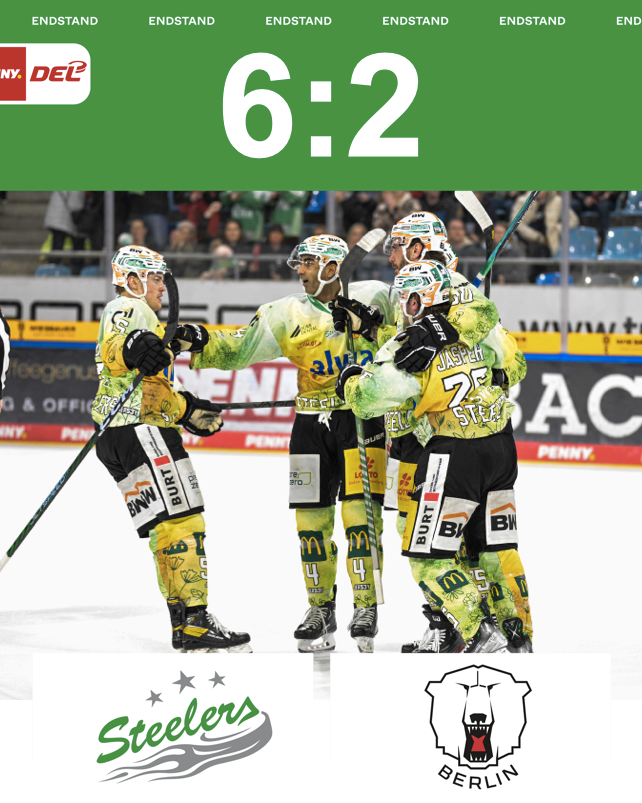 Zweiter Sieg in Serie - Steelers gewinnen gegen Berlin mit 6:2
