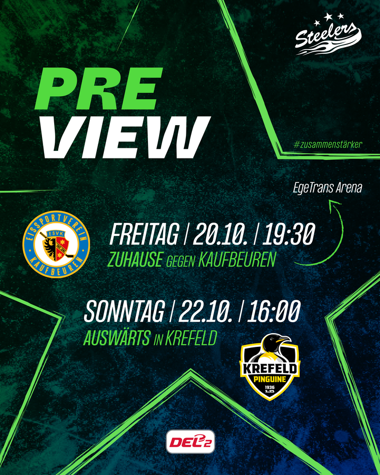Steelers treffen auf Kaufbeuren und Krefeld